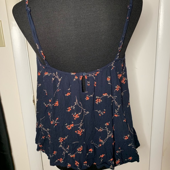 Volcom Navy Floral Ruffle Tank Blouse - Picture 2 of 6